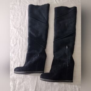 UGG CLASSIC MONDRI OVER THE KNEE TALL BLACK SUEDE 4" WEDGE BOOTS US 9 WOMEN